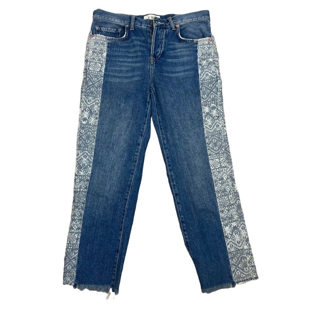 We the Free Aztec Side Panel Cropped Boyfriend Jeans Raw Hem  26 Waist  - N268 - Picture 3 of 8